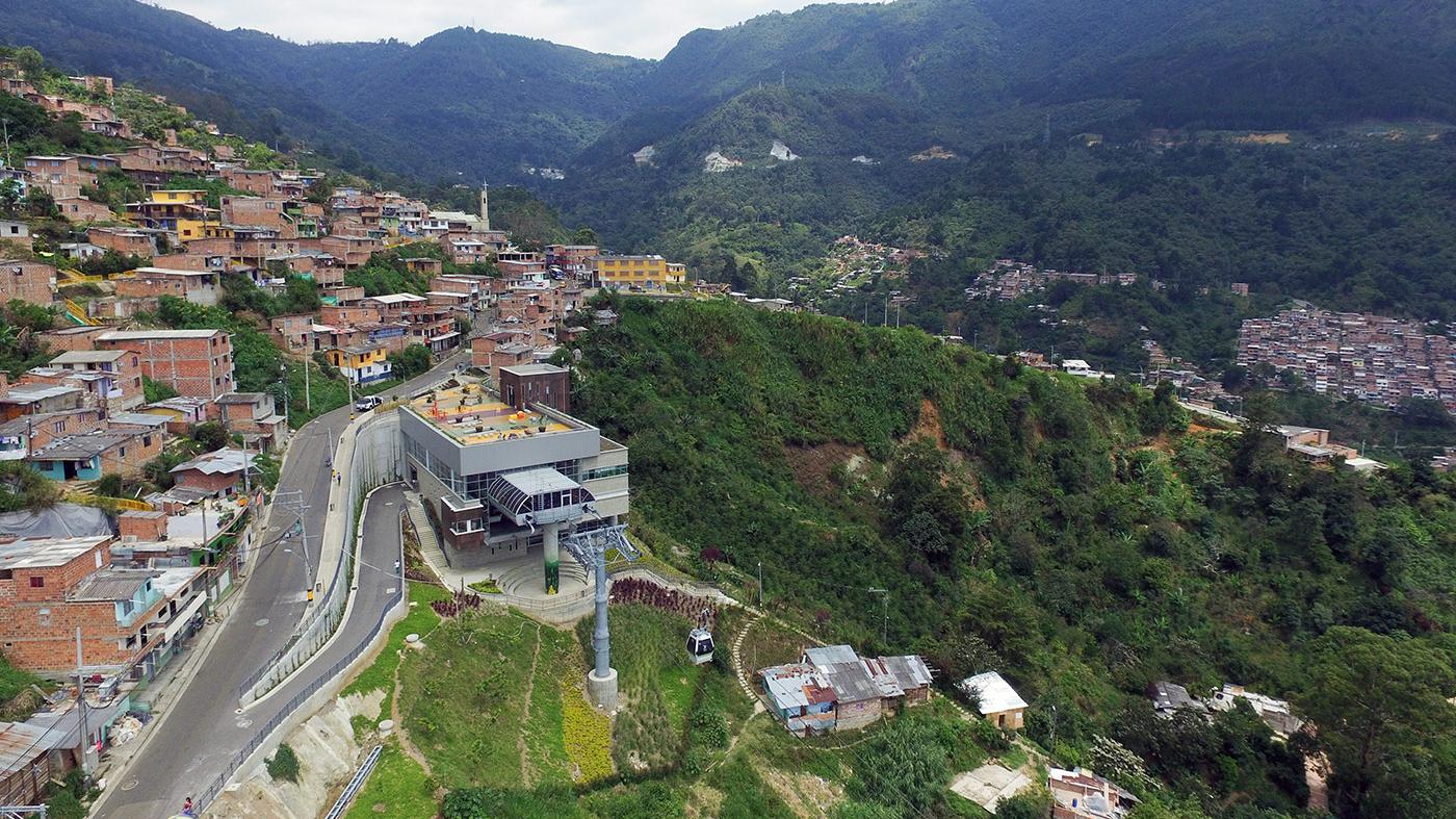 Metrocable M-Line in Medellin, Colombia. Top station “Trece de Noviembre” (aerial view 1) .